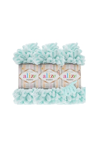 Puffy 3 Lü Paket El Örgü İpi - Şişsiz 100g X 3 Adet Renk No: 15 - Su Yeşili