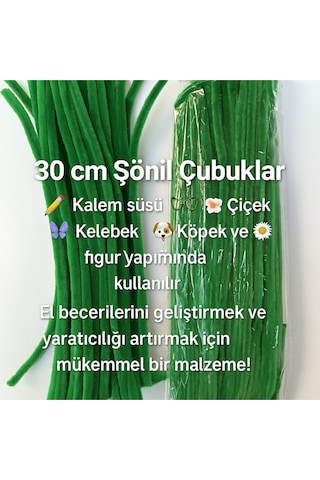 A 013 Zümrüt Yeşil Şönil Tüylü Hobi Çubuğu - 100'lü Paket