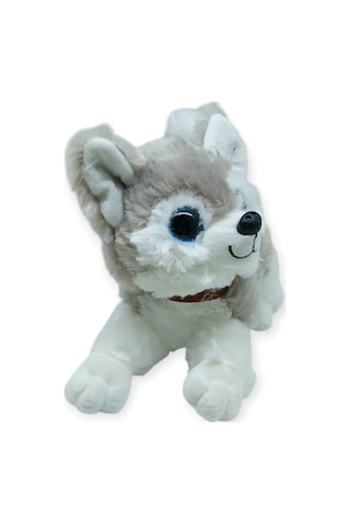 Sesli Peluş Yatan Köpek 25 Cm - Gri Gri