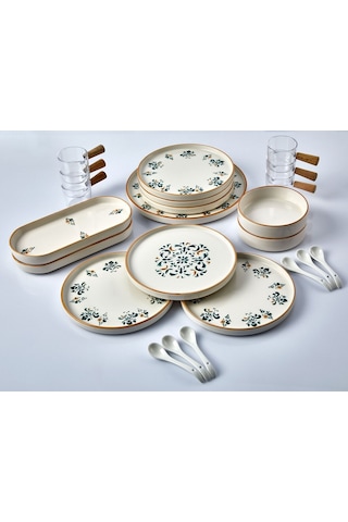 Kitchen Life 23 Parça 6 Kişilik D-Harma Stackable Kahvaltı Takımı - Sosluklu ve Kaşıklı Kahvaltılık Sunum Seti Beyaz