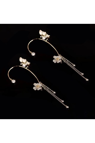 Samdoo Altın Renkli Kelebek Desenli Zirkon Taşlı, Burun Sansız Kupramalzemeli, Hafif Ve Şık Kulak Klampları - Üst Düzey Tasarım, Günlük Ve Özel Etkinlikler İçin Gold