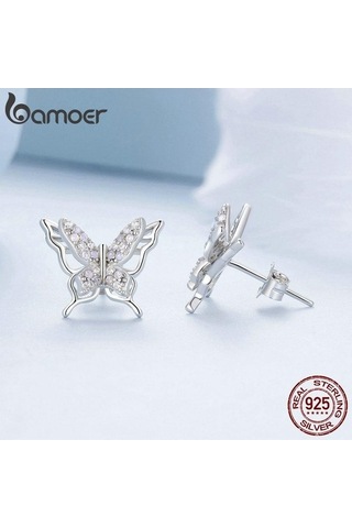 Novahub 925 Ayar Gümüş Kelebek Küpe, Kübik Zirkonya, Kadınlar İçin Parti Takı, Bamoer Zarif Design Beyaz