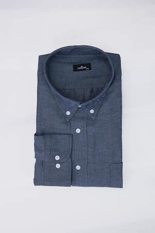 Tudors Büyük Beden Oxford Doku Yaka Düğmeli Cepli Nakışlı Mavi Erkek Gömlek-30424-mavi