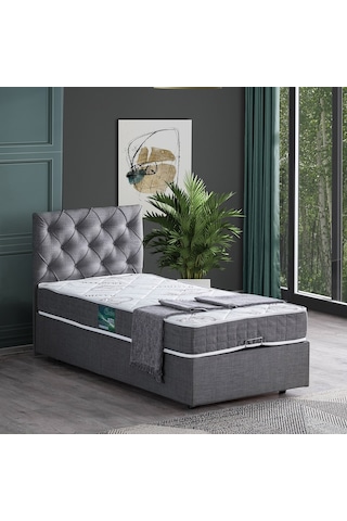 Setaymobilya Baza, Tek Kişilik Eylül Baza + Başlık + Comfort Yatak Seti, Gri