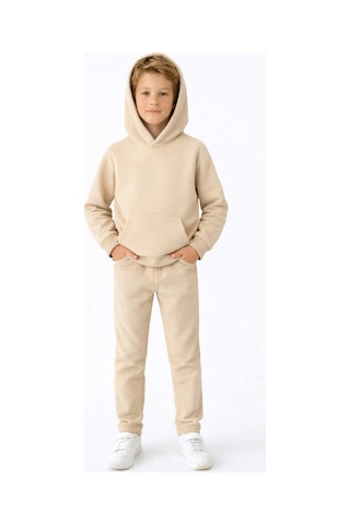 Esila Kids Çocuk Eşofman Takımı Kapüşonlu 3 İp 5-10 Yaş Bej