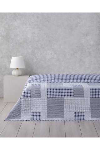 English Home Urban Patchwork Tek Kişilik Çok Amaçlı Örtü 160x220 Cm Lacivert Lacivert