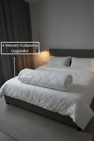 Ultra Yumuşak Kapitone Silikon Yorgan Tek Kişilik 155x215cm 1 Adet Yastık Koruyucu Kılıf Dahil Beyaz