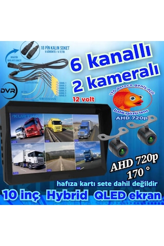 2 Adet Ledsiz Ahd 720p Balık Gözü Kelebek Kamera 6 Kanallı Qled 10'' Dvr Monitör 12 V 256 Gb