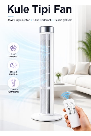 Kule Tipi Fan Uzaktan Kumandalı Led Dokunmatik Sessiz Çalışma 39 İnç Güçlü Soğutma Tower Fan