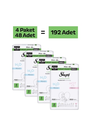 Sleepy Natural Double Soft Fırsat Paketi Bebek Bezi 2 Numara Mini 192 Adet
