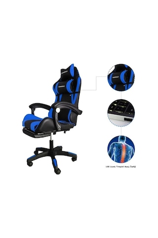 Fashcolle Blue Star Işıklı - Masaj Özellikli Oyuncu Koltuğu Mavi-siyah