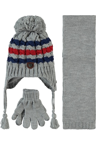 Kitti Erkek Çocuk Atkı Bere Eldiven Set 1-4 Yaş Açık Gri 24240600923w1-1