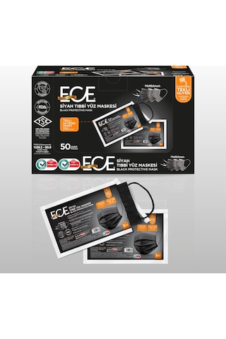 Ece Full Ultrasonik Tek Tek Paketli Meltblownlu Maske 150 Adet Siyah