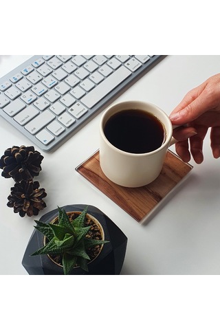 Decorita Cam Bardak Altlığı Yeni Ahşap Desen 4'lü Takım 10 x 10 CM Çok Renkli