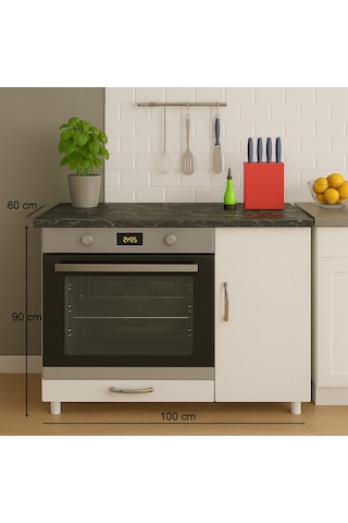 100lük Ankastre Fırın Ve Ocak Dolabı, Set Üstü Ocak Dolabı, Çok Amaçlı Dolap, Mutfak Dolabı Siyah - Beyaz