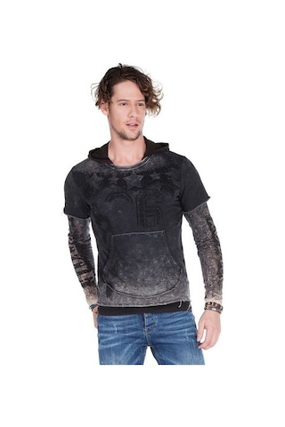 Cipo & Baxx Cl279 Baskılı Taş İşlemeli Erkek Kapşonlu Sweatshirt 001