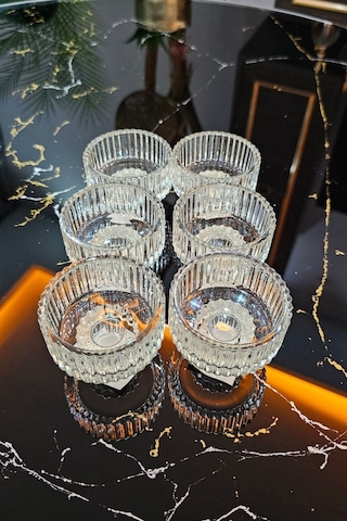 İliva Cam Origami Mini Sunumluk Lokumluk Kahve Yanı Drajelik Şekerlik 6'lı