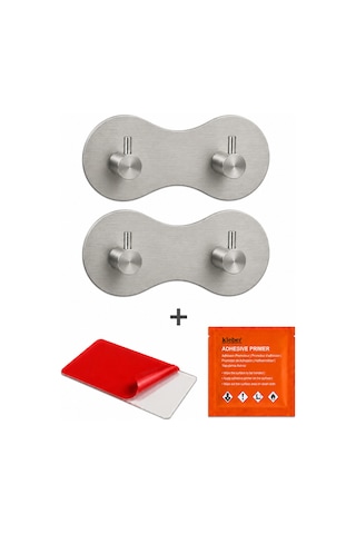 2'li Set Oval İkili Modern Banyo Askılık 100 Mm Paslanmaz Çelik Delmeden Yapışkan Montaj Inox