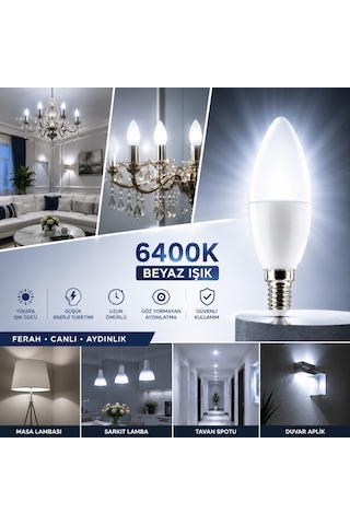 Cata Ct-4079 10 Lu Set Led Buji Ampul 7w E14 6400k Beyaz Işık 680 Lümen Enerji Tasarruflu Avize Ampulü