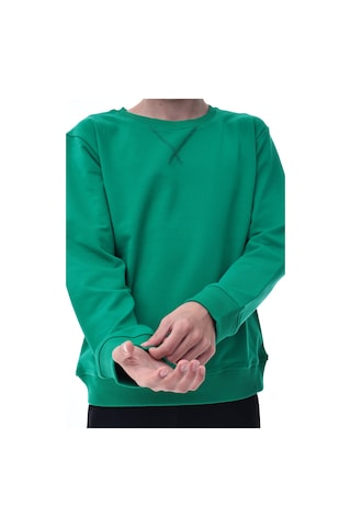 Yeşil Erkek Çocuk Sweatshirt Rahat Kalıp Pamuklu İki İplik Kumaş Yeşil