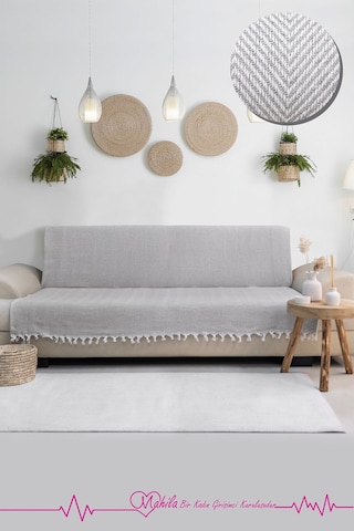 Klasik Pamuklu Koltuk Örtüsü 180x210cm Balık Sırtı Desen Koltuk Örtüsü Gri