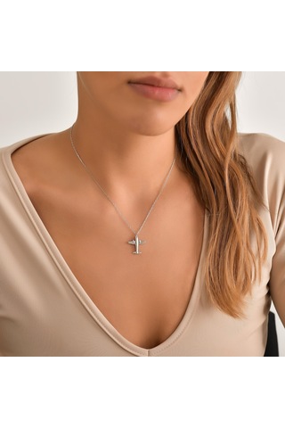 925 Ayar Gümüş Uçak Kolye, Beyaz 77170769