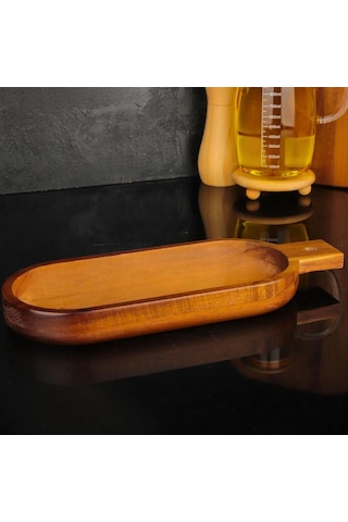 Mien Dayanıklı Ahşap Akasya Oval Kulplu Basık Derin Sunumluk 7b110