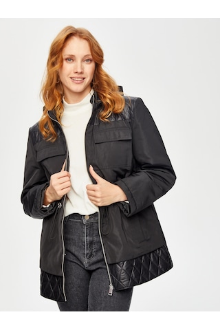 Beli Tünelli Kapüşonlu Kapitone Kaban 69423 U6942310 Siyah