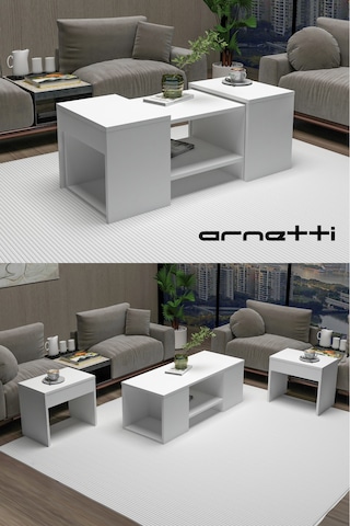Arnetti 3lü Takım Zigonlu Sartos Orta Sehpa Beyaz