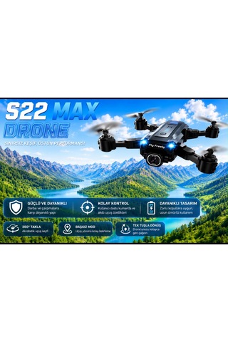 S22 Max Drone Ekranlı Kumanda Tek Tuşla Gelme Çift Bataryalı Uygulama Kontrollü Taşıma Çantalı Drone