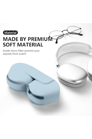 Apple Uyumlu AirPods Max İle Uyumlu Koruyucu Kılıf, Pu Deri, Mıknatıslı Kapama, Sleep Mode Destekli, Çizilmez Açık Mavi