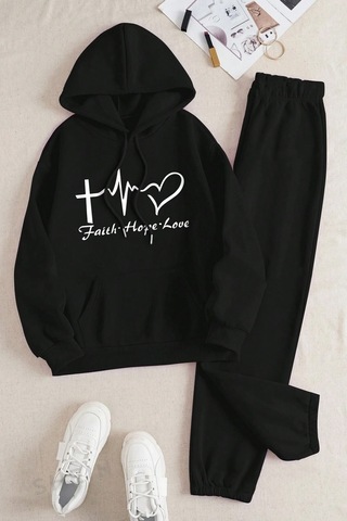 Only Trend Wear Nabız Kalp Baskılı Eşofman Takımı Siyah