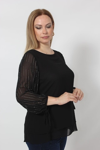 Moda Berray 3243 Kolu Taş Baskılı Şık Bluz Siyah 001