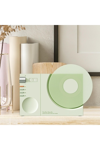 Suntek Vintage Plak Çalar Kablosuz Masa Hoparlörü Pille Yeşil