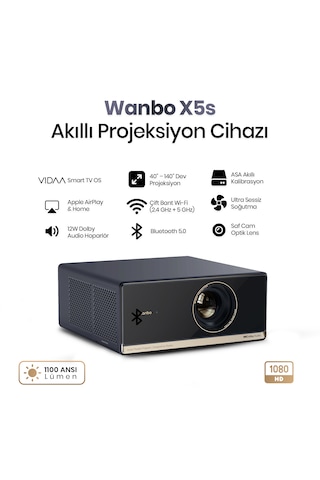 Wanbo X5 S 1100 Ansı Full Hd Vıdaa Voice Projeksiyon Cihazı 4k Destekler Wifi Bluetooth