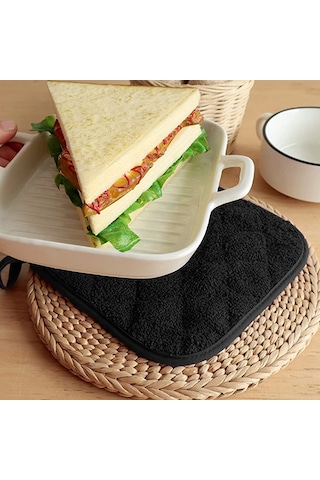 7 Parça Siyah Pamuklu Tencere Altlığı Mutfak Fırın Eldiveni, Yıkanabilir Siyah