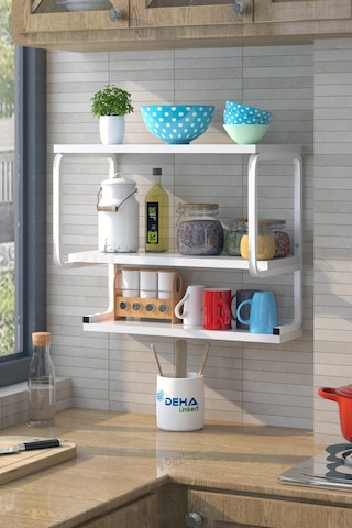 Üç Katlı Klozet Üstü Düzenleyici  Çamaşır Makinesi Duvar Rafı Ban Beyaz