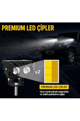 2 Adet Mini Led Spot Sis Farı Beyaz + Amber Çift Renk Lensli Ip68 Su Geçirmez Motosiklet Farı