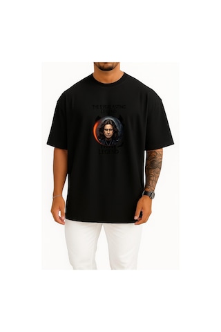 Bahriyeli Collection Oversize The Everlasting Legend Göğüs Baskılı Unisex T-shirt Siyah