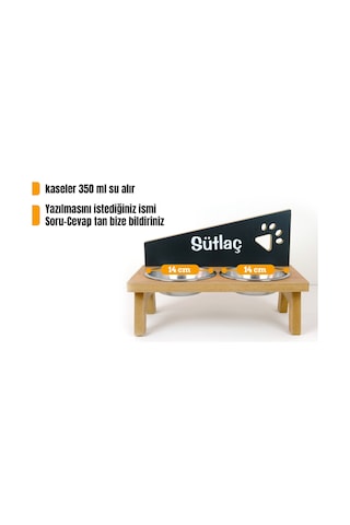 Realwood Standlı Ahşap Kedi Köpek Mama ve Su Kabı 750 ML