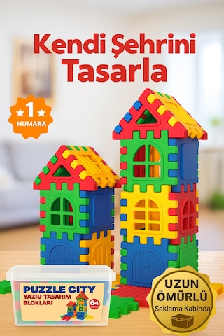 Puzzle City Blok 3d Yapı Ve Tasarım Blokları 64 Parça
