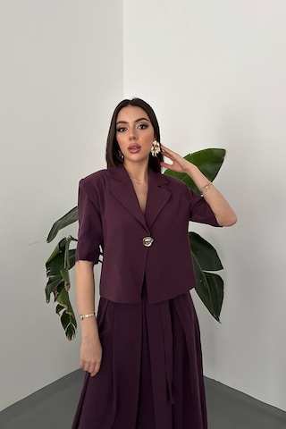 Duygudan Mürdüm Tek Düğmeli Kısa Ceket Ve Etek Takım - Mürdüm Çok Renkli