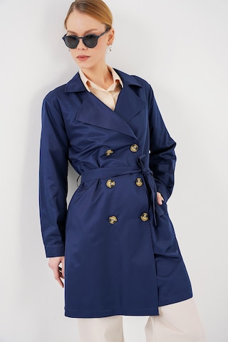 5864 Kruvaze Yaka Kısa Trençkot - Lacivert Lacivert