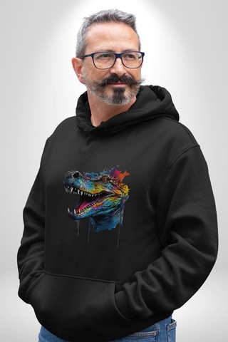 Timsah Renkli Kafası Kadın Erkek Siyah Kapüşonlu Sweatshirt Hoodie Siyah