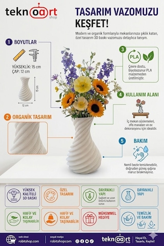 İskandinav Tarzı Spiral Plastik Vazo 18 Cm. Kırmızı
