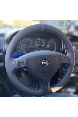 Dikişli Direksiyon Kılıfı Siyah Deri Mavi Yüzük Mavi Dikişli Opel Astra Fotodaki Direksiyon İçin Renkli