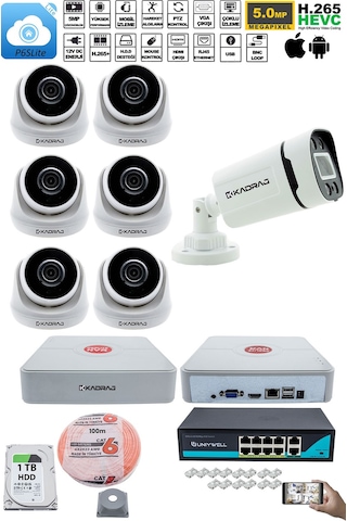 Ip Güvenlik Kamera Seti - 6 İç Mekan Ip Kamera, 1 Dış Mekan Ip Ka