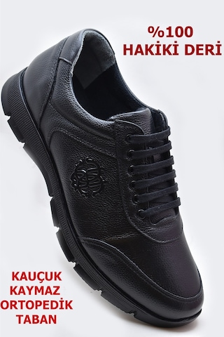 405 Tam Ortopedik Kauçuk Kaymaz Taban Hakiki Deri Kışlık Erkek Ayakkabı Siyah
