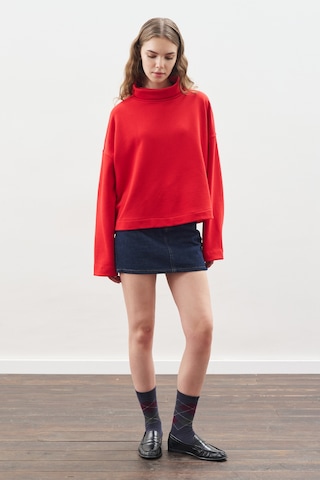 Yüksek Yakalı Oversıze Sweatshırt Kırmızı Kırmızı