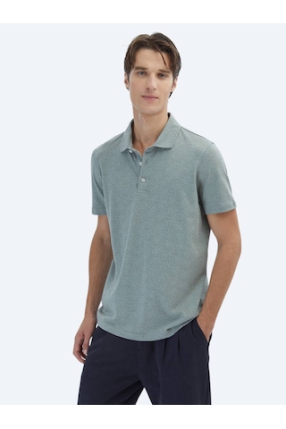 Kip Haki Desenli Polo Yaka Pamuk Karışımlı T-shirt Haki
